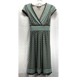 City Triangles Tie Back Short Sleeve Dress Green and Brown Below Knee Size M
